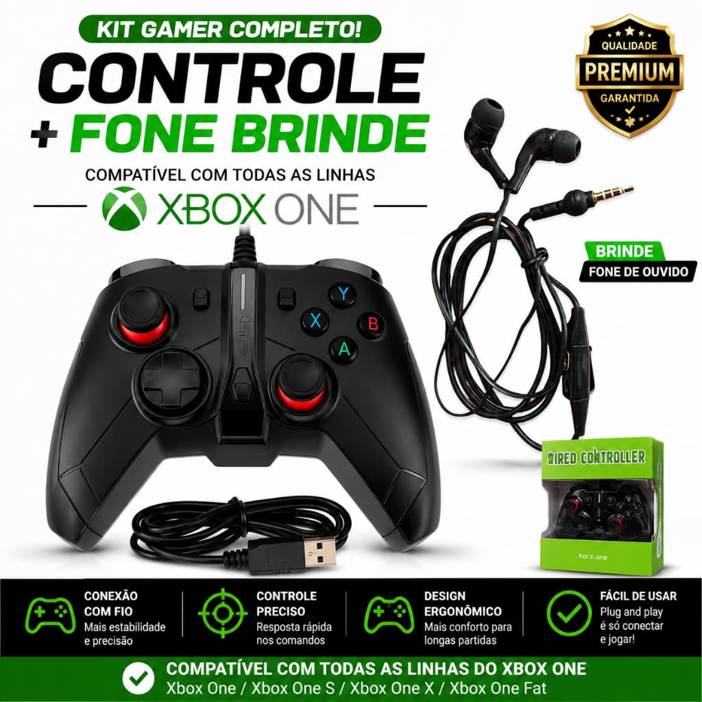 Controle Compativel Xbox One Com Fio USB PC Series S Manete Joystick Gamer Controller Alta Precisão