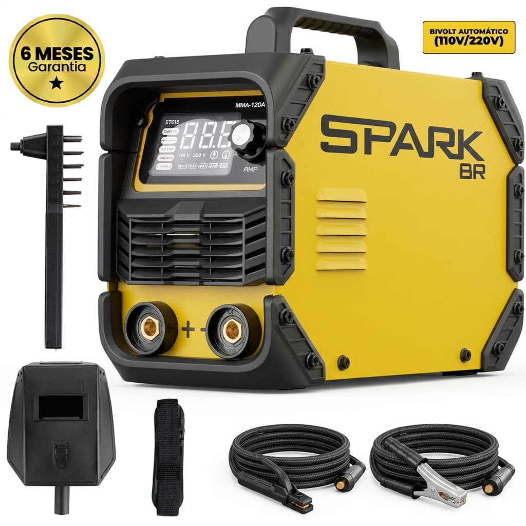 Máquina Solda Inversora 120MMA Bivolt Painel Digital SparkBR Portátil 2,0 2,5 3,2 Eletrodos