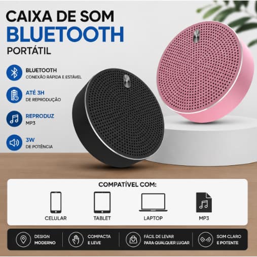 Caixa de Som/Rádio Portátil Bluetooth 3w Bateria Lítio Alta Duração - Elsys
