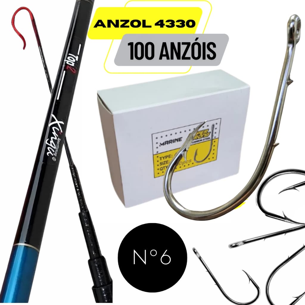Kit pesca Completo Anzol 4330 Super Strong + Varas Telescopicas Varios Tamanhos Caniço de PescaMarine Sports Pesca