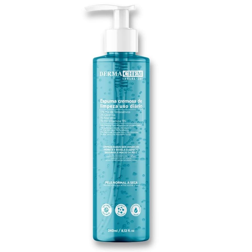 Espuma Cremosa de Limpeza Dermachem 240ml Hidratação e Limpeza Suave Pele Normal a Seca