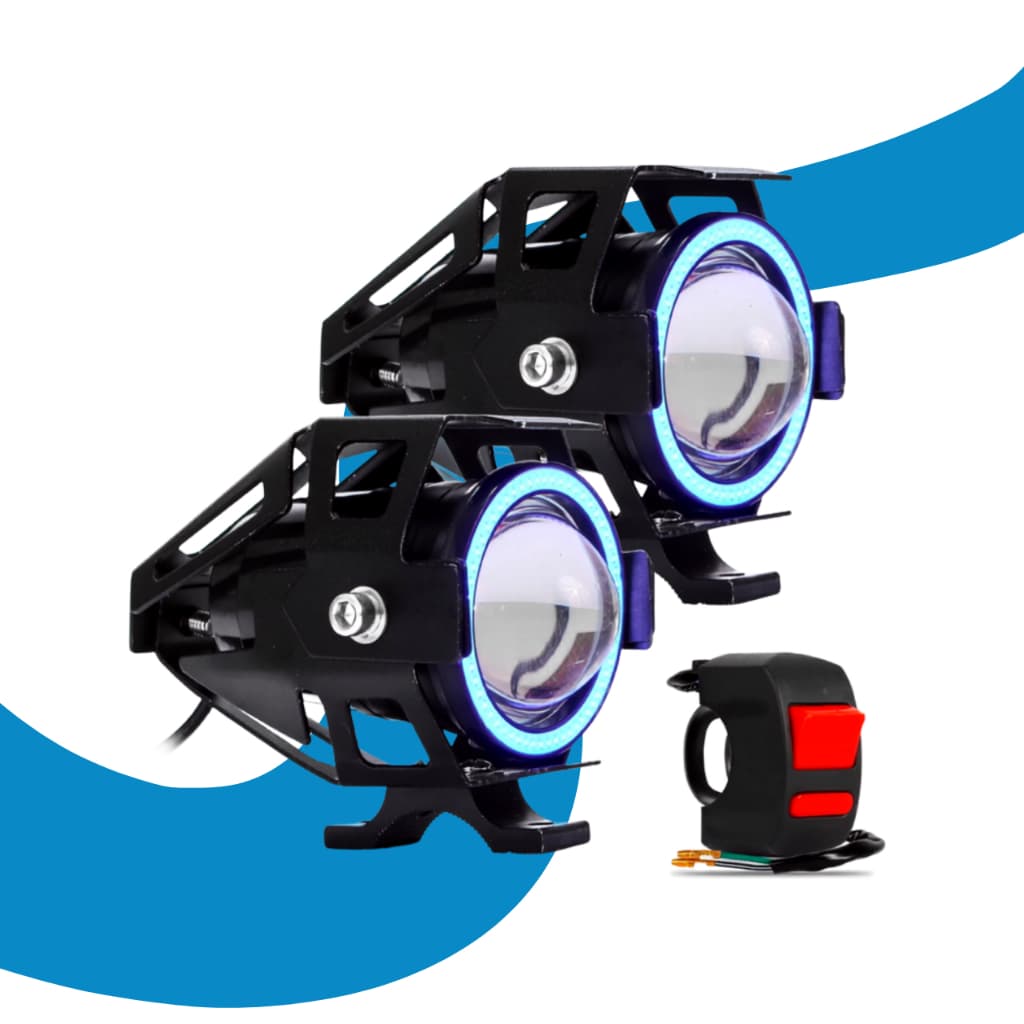 Par Farol Auxiliar Milha Mini U7 Azul Led Alta Potencia Para Moto Modelo Universal