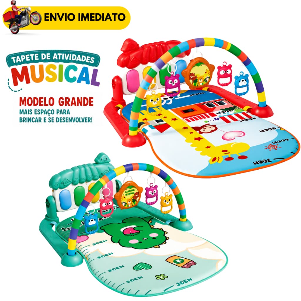 Tapete de atividades para bebê piano musical arco com brinquedos sensoriais