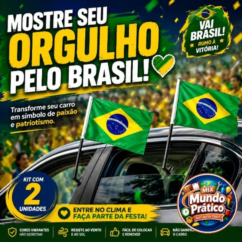 Bandeira do Brasil para Vidro de Carro – Torcida Copa do Mundo
