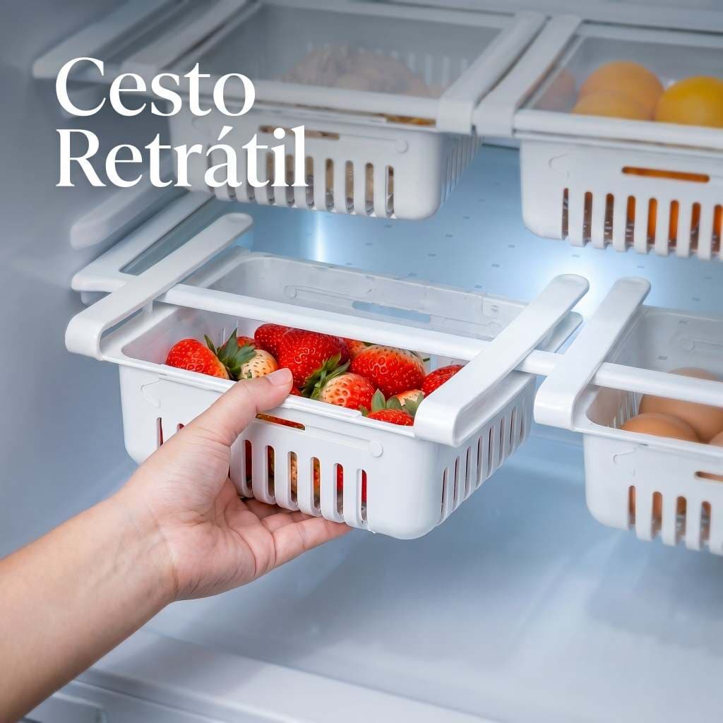 Cesto Organizador De Geladeira Gaveta Multiuso Retrátil Plástico Ajustável