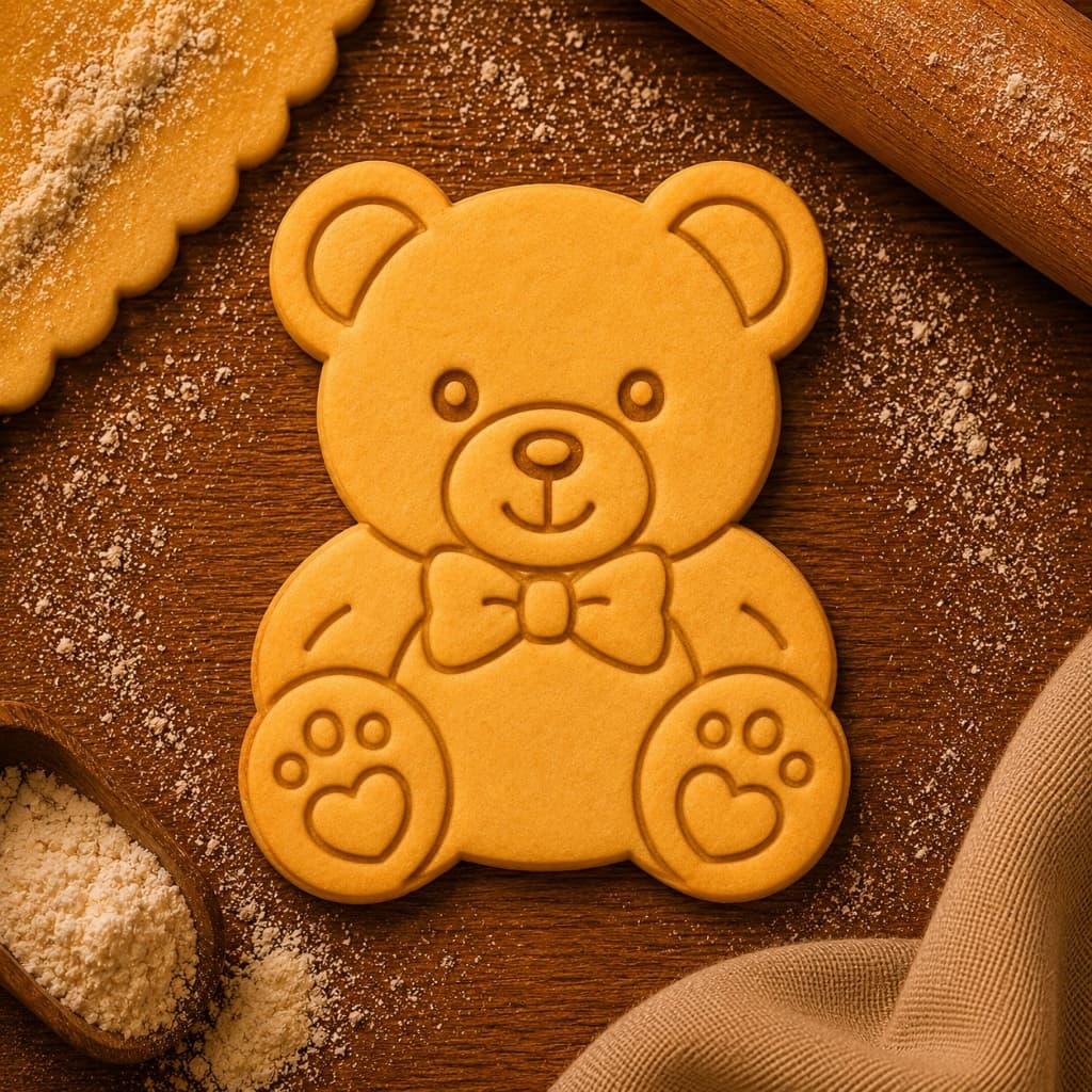 Cortador + Carimbo Urso Ursinho para Biscoito Pasta Americana 6cm  com  Puxador  Infantil  Divertido