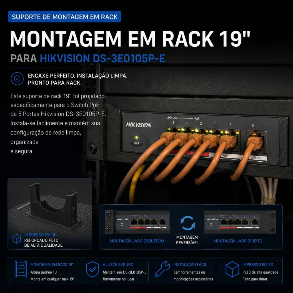 Suporte Rack 19 Hikvision Ds-3e0105p-e Fixação Profissional