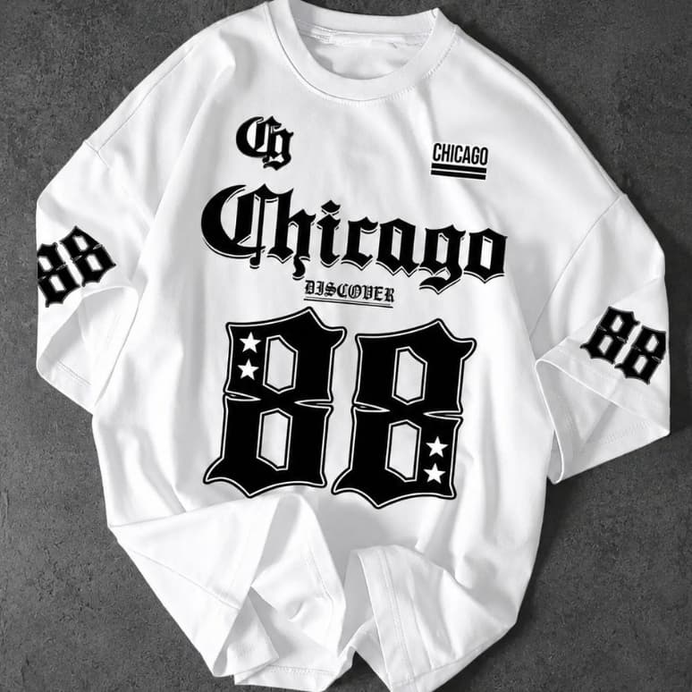 Camiseta Masculina Chicago 88 Streetwear Estampa Gótica Preta Casual