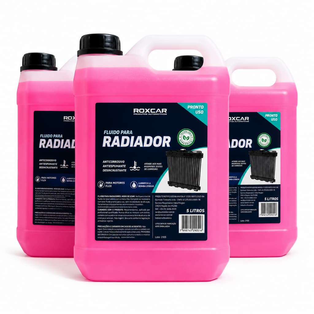 Kit 3 Aditivo Fluido para Radiador Rosa 5L Anticorrosivo Orgânico Sistema de Arrefecimentos e Radiadores Roxcar