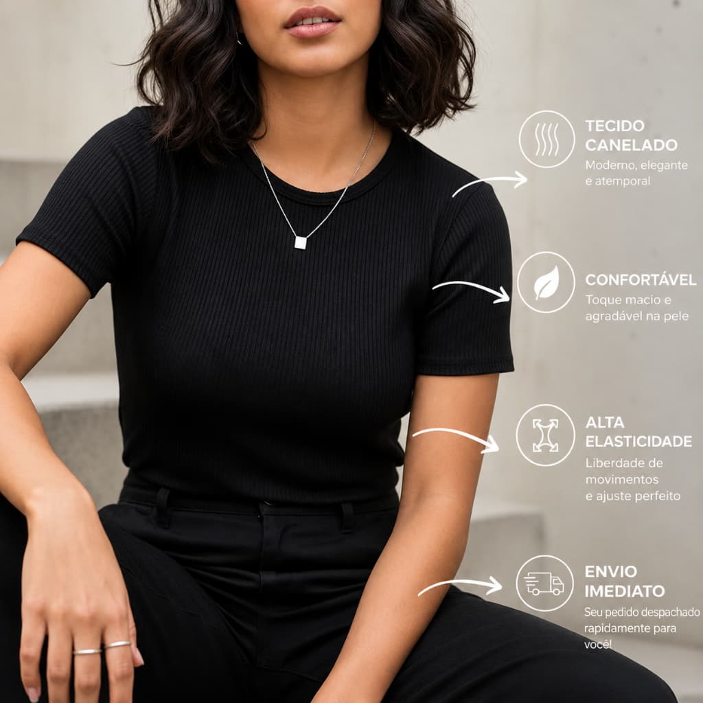 BLUSA FEMININA CAMISA MANGA CURTA JUSTA BABY TEE CANELADA BASICA SLIM