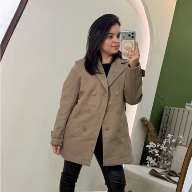 Casaco inverno  Elegante Sobretudo Quentinho Lã Batida Forrado Moderno Versátil para trabalhar e passear
