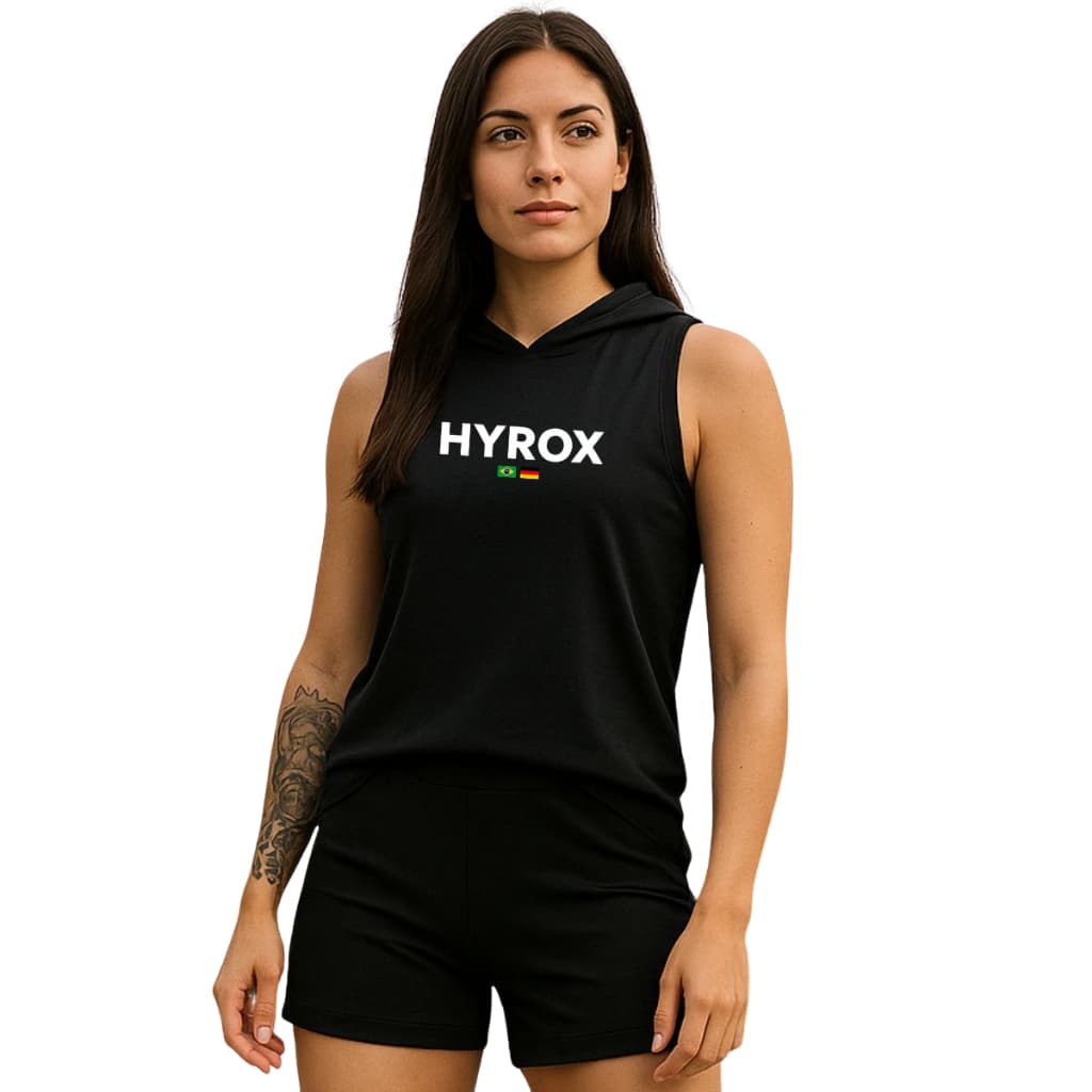 Regata Feminina Hyrox Bandeira Brasil Alemanha Modalidade Força Exercicio Blusa com Capuz