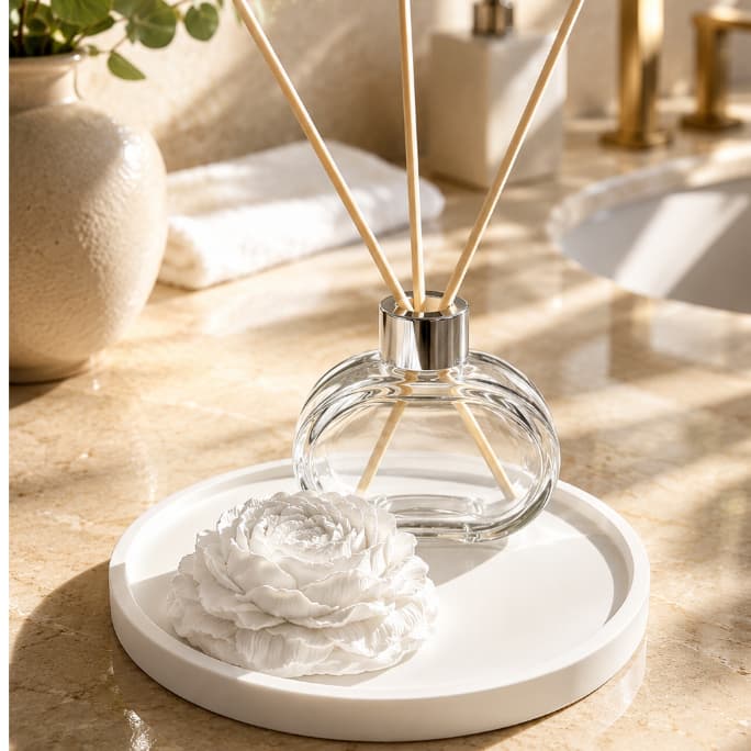 Kit Decorativo para Lavabo com Difusor de Ambiente e Flor Decorativa