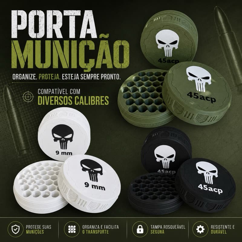 💀🔥 Porta Munição Rosqueável com a icônica Caveira do Justiceiro! 🔥💀