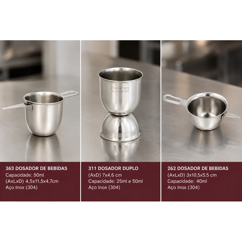 Dosador de Bebidas Inox 304 25ml 40ml 50ml Medidor Drink Bar Cozinha Para Mais Quantidade Chama no Chat