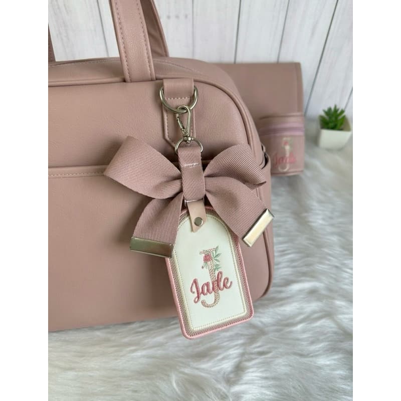 chaveiro com Laço  + Tag para bolsa maternidade ou porta álcool gel
