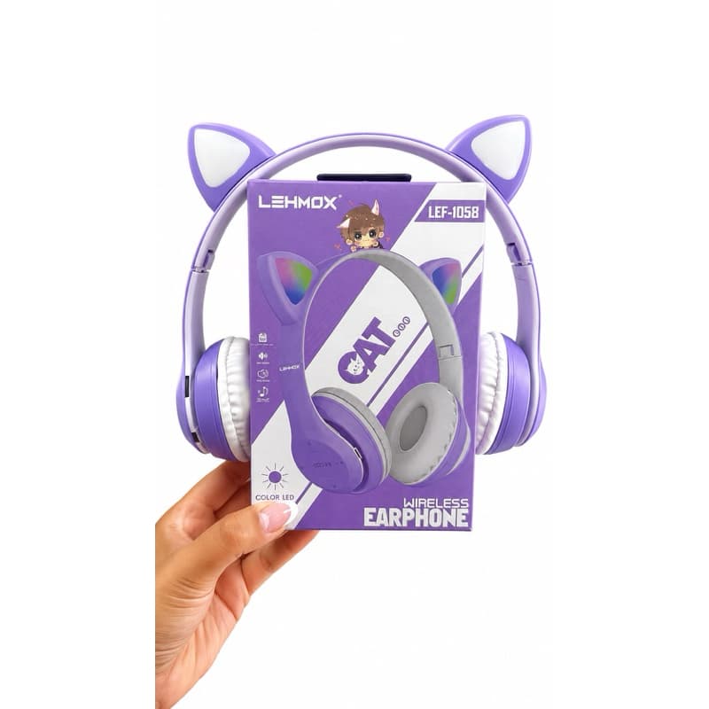 Fone de Ouvido Sem Fio Gatinho Infantil LED Bluetooth