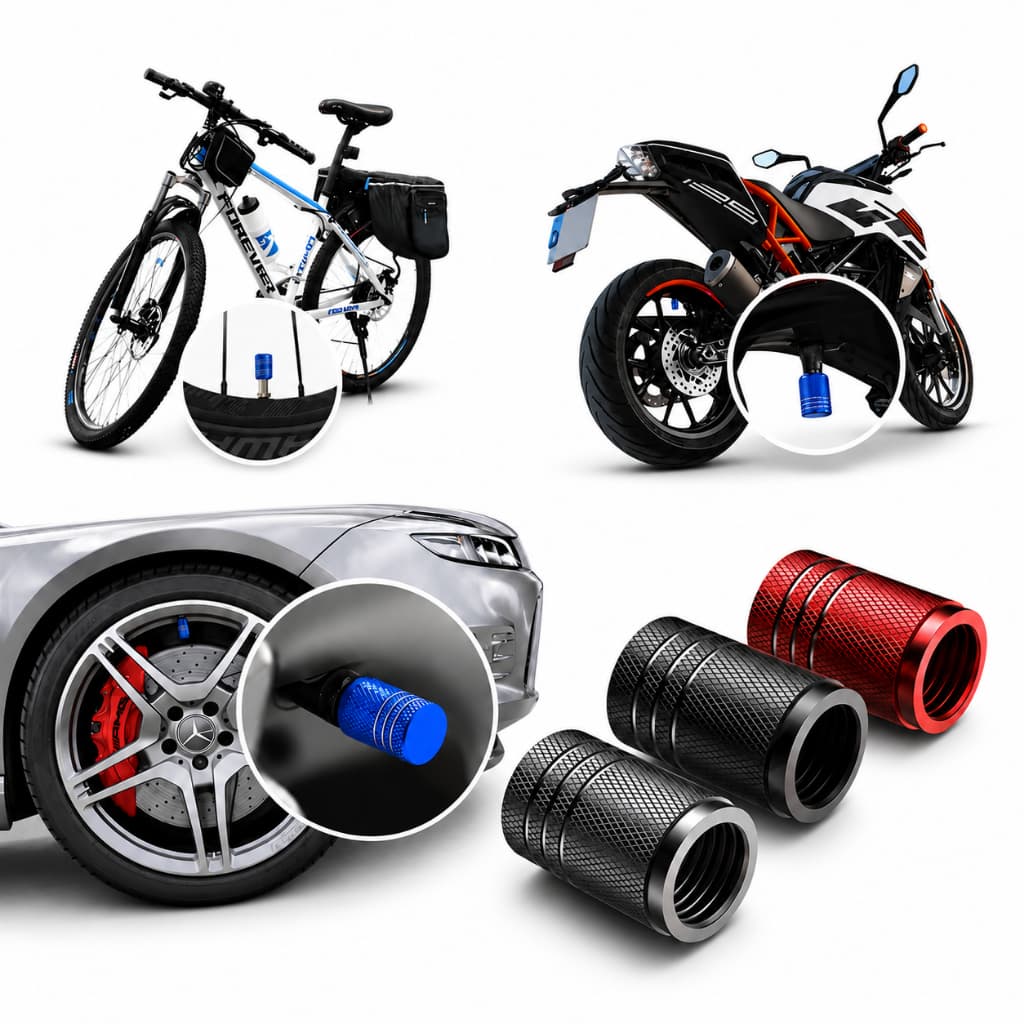 Kit Tampa Válvula Pneu Alumínio Carro Moto Bicicleta Bico de Ar Universal