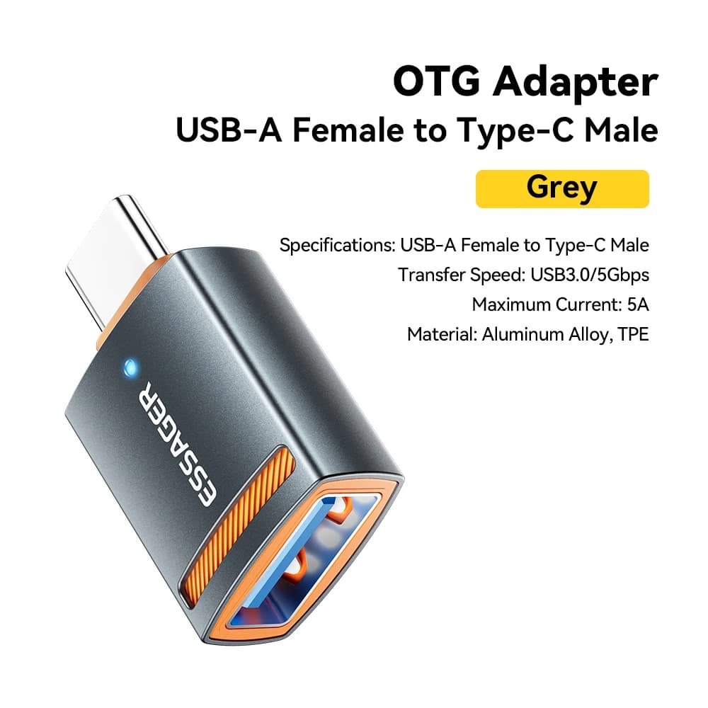 Adaptador OTG USB Fêmea para USB-C Macho Essager USB 3.0 5Gbps 5A para Celular Tablet Notebook