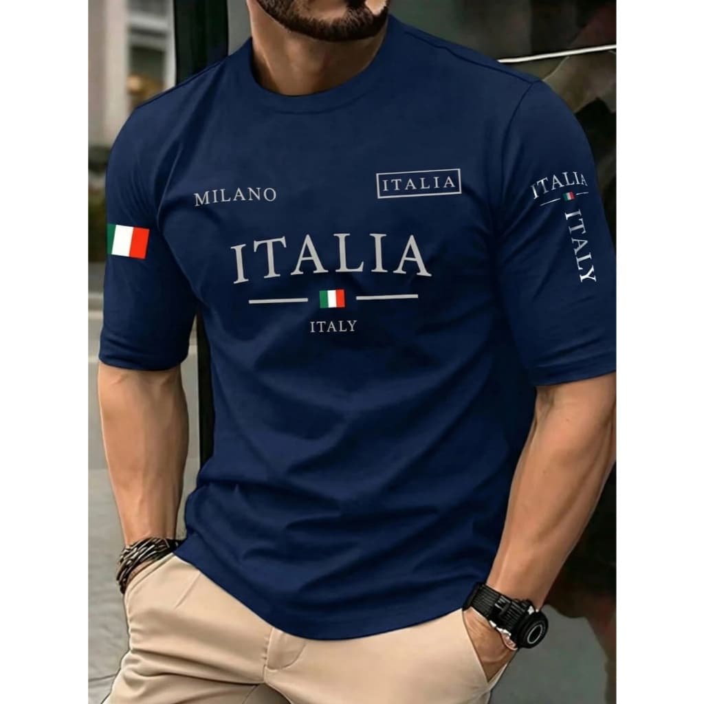 Camiseta camisa Masculina Milano Itália 100% Algodão Estilo Urbano Casual estampada gola redonda