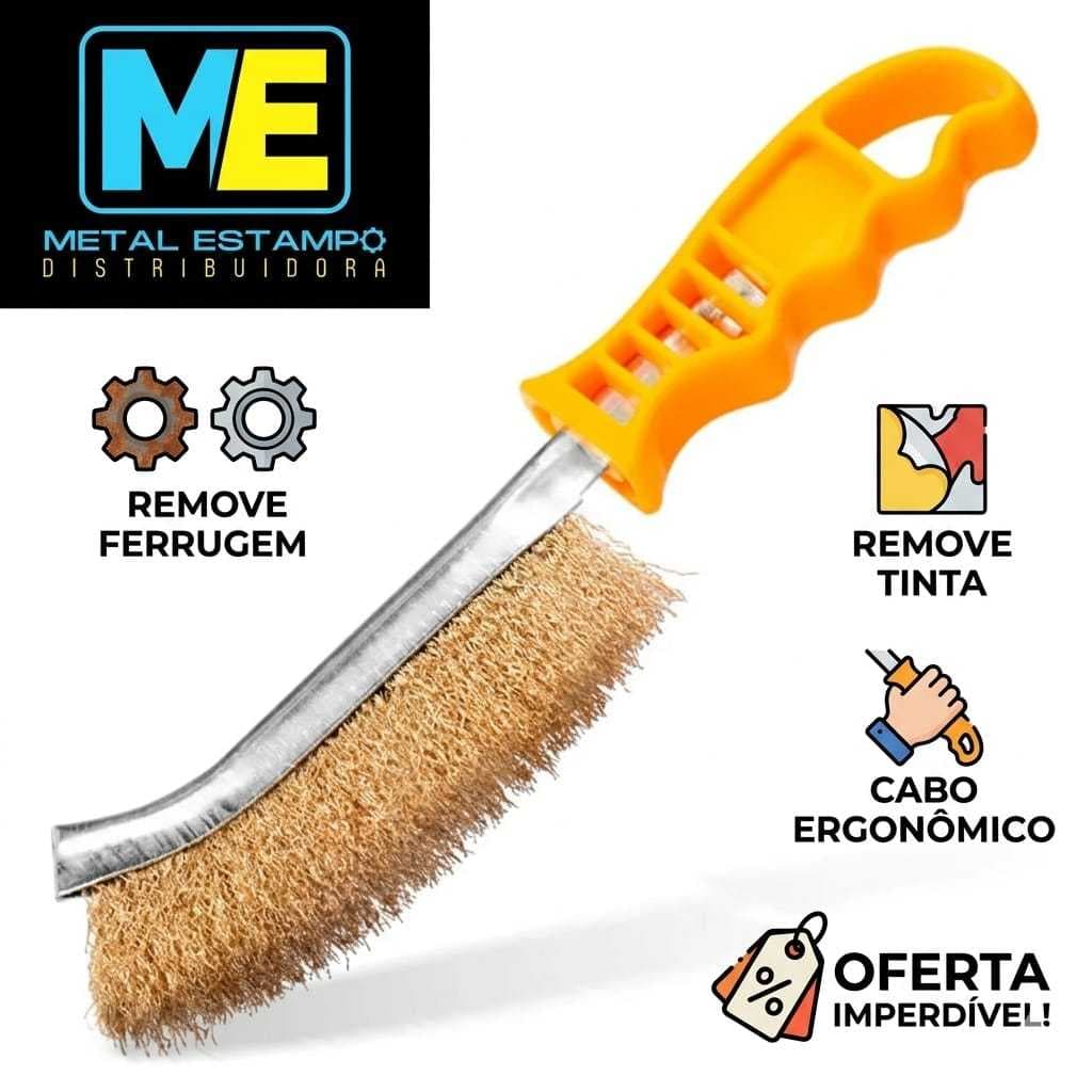 Escova De Aço Curva Manual Carbono Com Cabo Plastico De Limpeza Pesada Ou Respingos