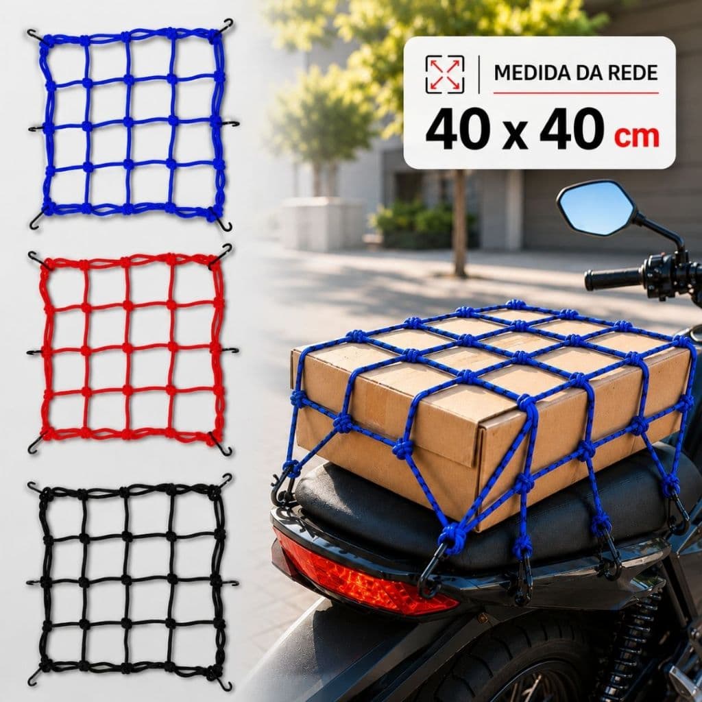 Rede Elástica Aranha Para Capacete 40x40cm Bagageiros Bicicletas e Motoboys