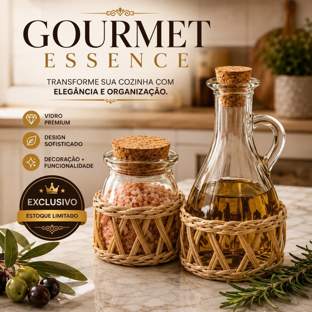 Kit Gourmet Galheteiro Porta Mantimentos Vidro Tampa Rolha