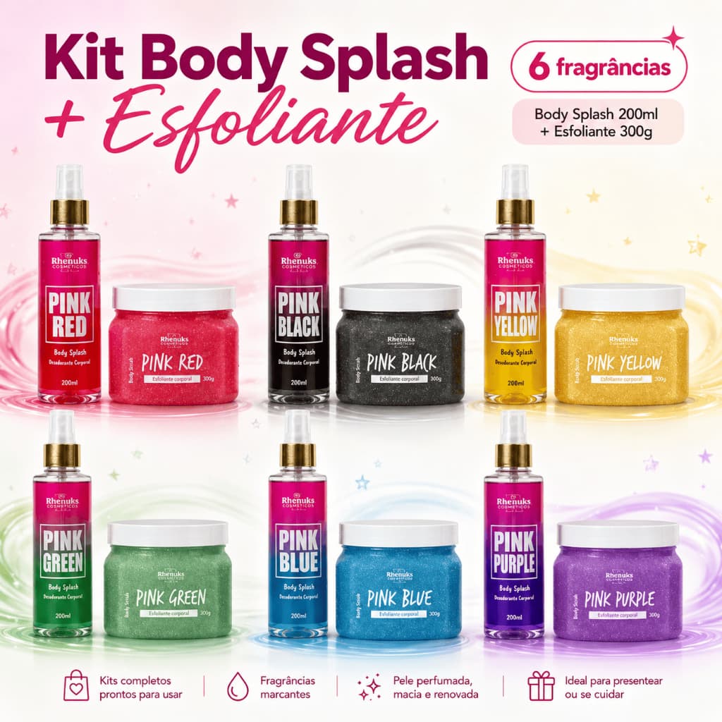 Kit Body Splash Desodorante Rhenuks 200ml + Esfoliante Corporal Pink Scrub 300g