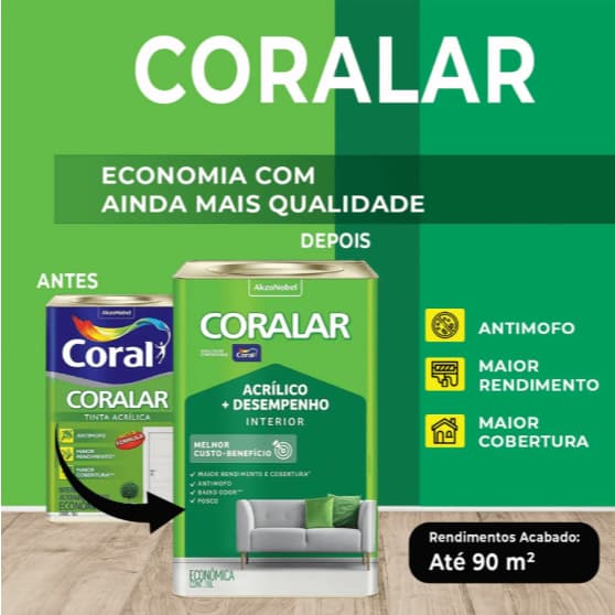 Tinta Econômica Fosca Coralar Paredes Coral 18 Litros Anti Mofo Acrílica Interno Escolha a Cor