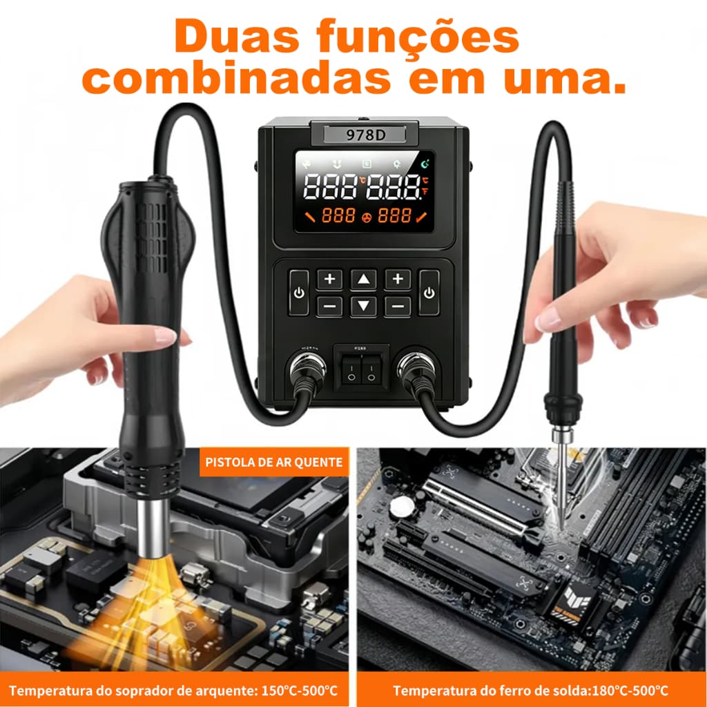Estaçao de solda e retrabalho 978D 45dB 1000W 2 em 1 Soprador de ar quente para soldagem e dessoldagem
