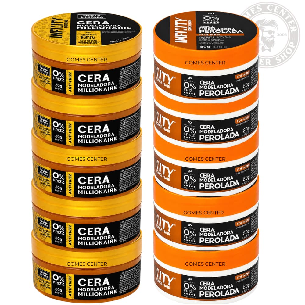 10x Pomada/Cera Modeladora: 5 Perolada + 5 Millionaire - 0% Frizz, Hidrata, Modela Efeito Molhado