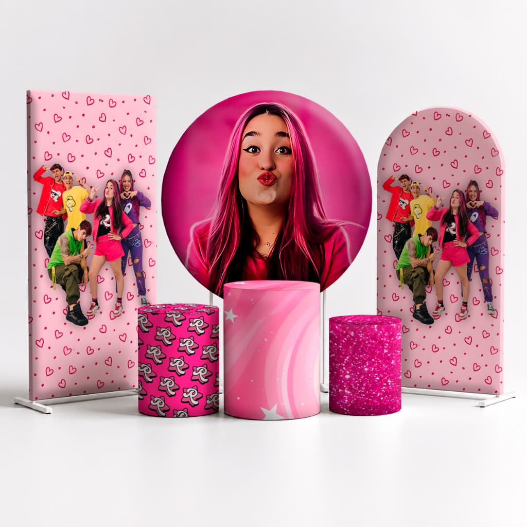 Kit Painel de Festa Meninas Emilly  Capa Painel + Trio Capa Cilindros Envio Imediato