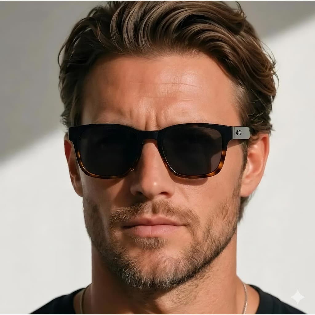 Oculos de Sol Masculino Square Preto em Acetato Modelo Casual Tartaruga com Proteção 400UV