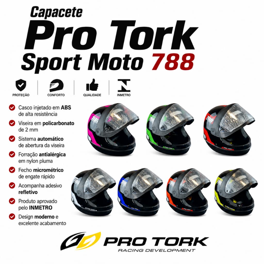 Capacete Pro Tork Sport Moto 788 Fechado Com Viseira Automática | INMETRO