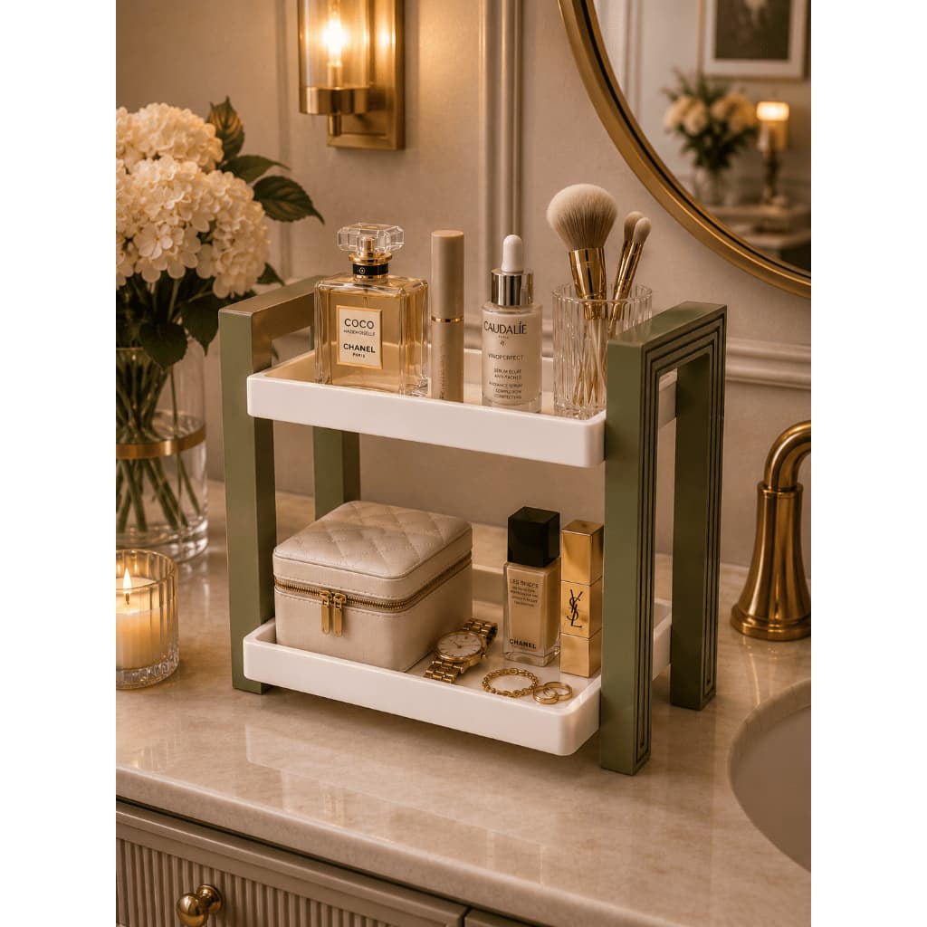 Organizador Multiuso 2 Andares Premium – Porta Perfumes, Maquiagens e Acessórios Decorativo