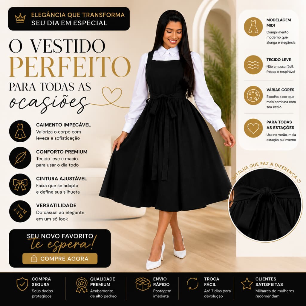 Vestido Crepinho Rodado Acinturado Elegante Casual Feminino Leve Sofisticado Várias Cores