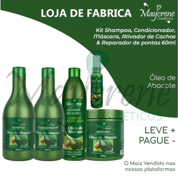 Kit  Abacate Maycrene | Shampoo 500ml+ Condicionador 500ml+ Máscara 500g+ Ativador De Cachos 500ml+ Reparador 60ml