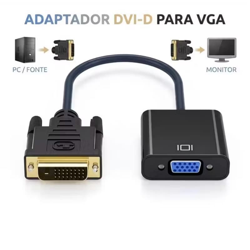 Adaptador Conversor DVI-D Macho para VGA Fêmea - Full HD 1080p