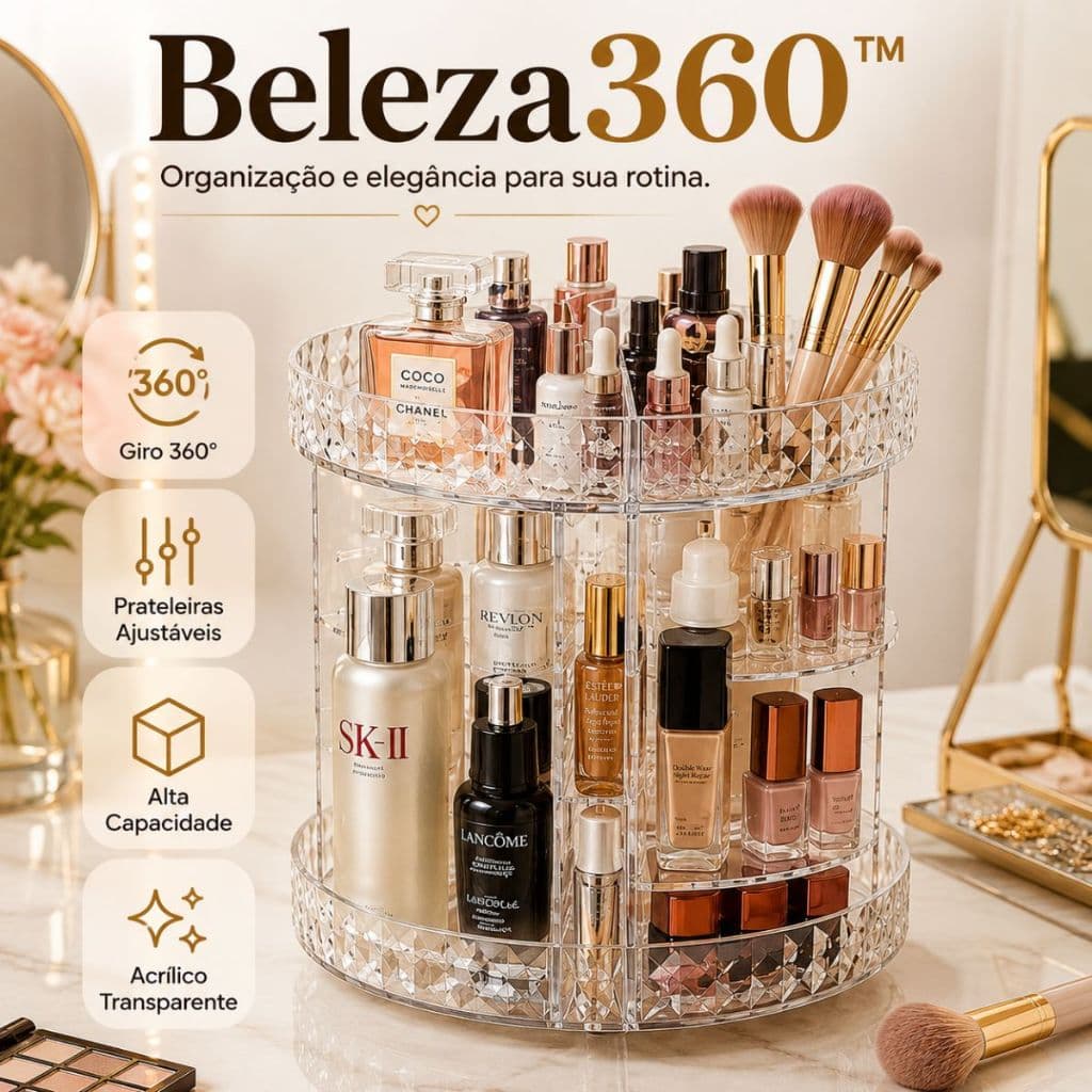 Organizador Cosmético Rotativo Com 360 Graus Portátil Design Prático Espaçoso