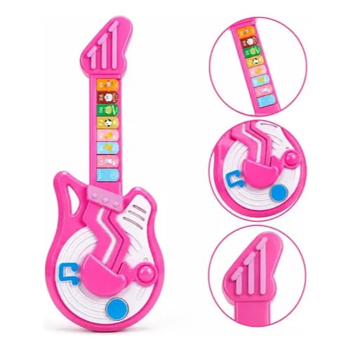 Mini Guitarra Elétrica Musical Educativa Infantil Brinquedo Instrumento Musical com Som Luz Interativo Crianças