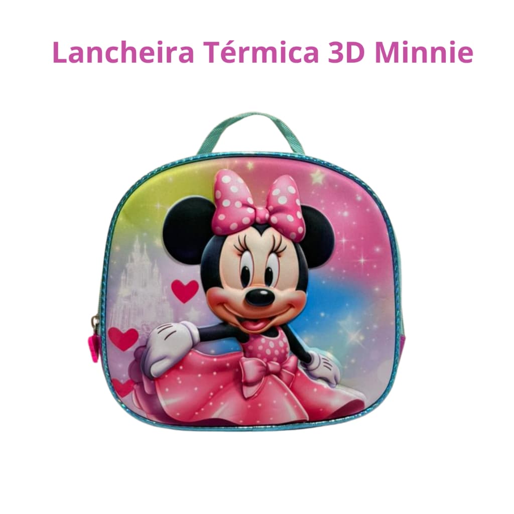 Lancheira Térmica 3D Minnie Infantil Menina + Brinde