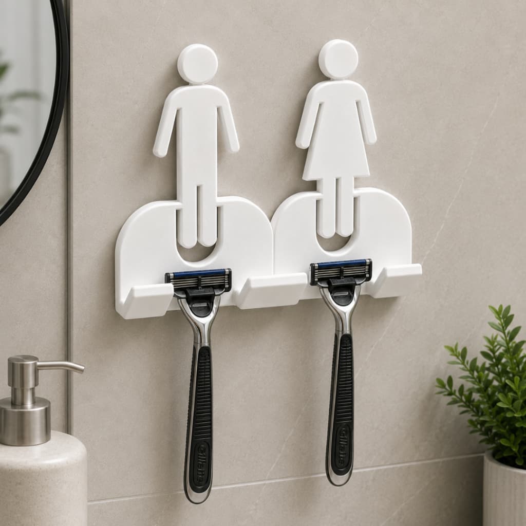 Kit Porta Gillette De Parede Masculino Feminino Com Fita 3M Suporte Para Aparelho De Barbear Sem Furo Banheiro