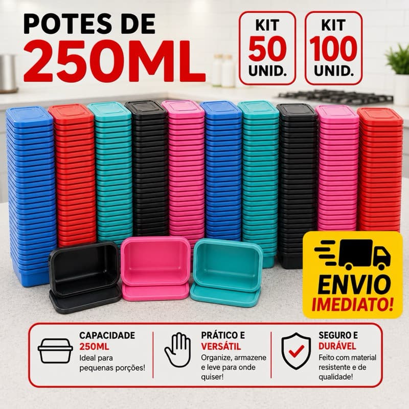 Kit 50 ou 100 Potes 250ml Com Tampa | Mini Pote  | Molde de Sabão | Temperos | Molhos | Porções