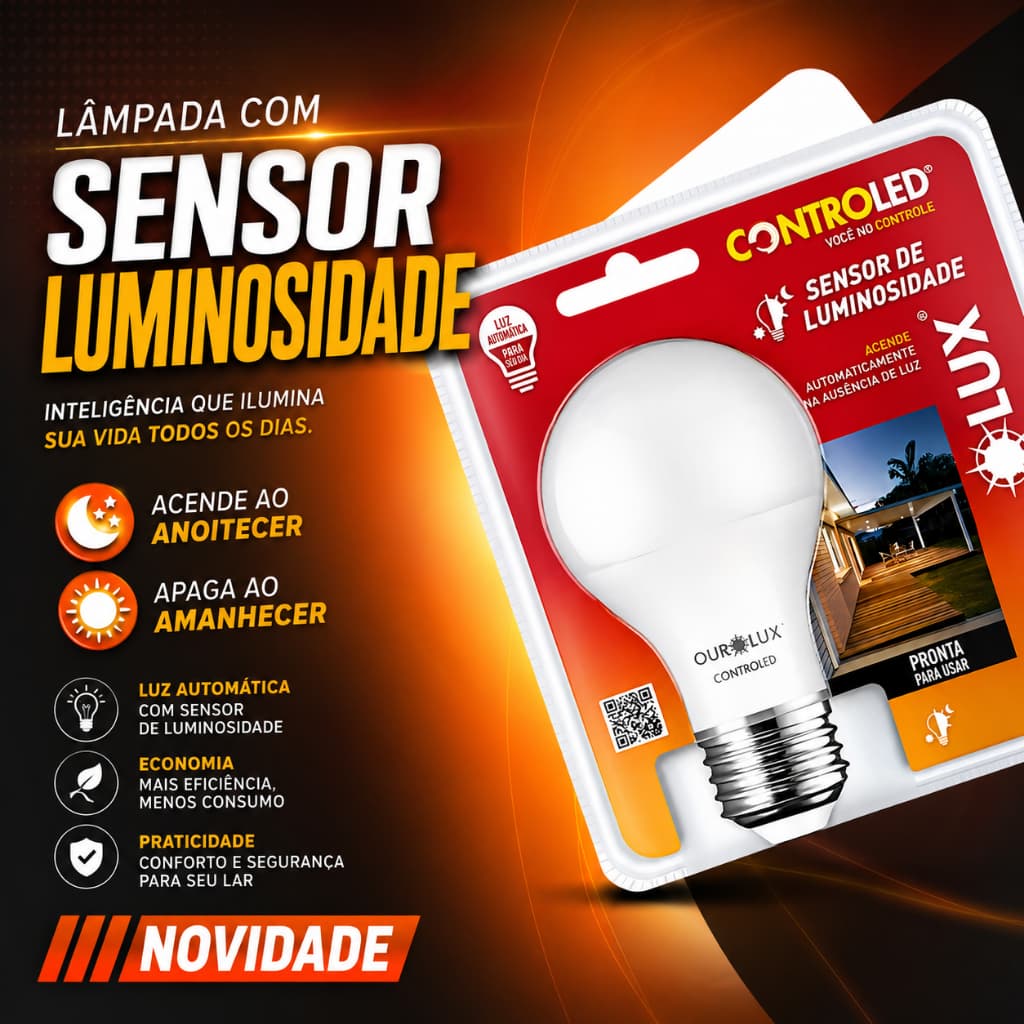 Lâmpada Sensor Luminosidade Acendimento Automático Dia e Noite Fotocélula