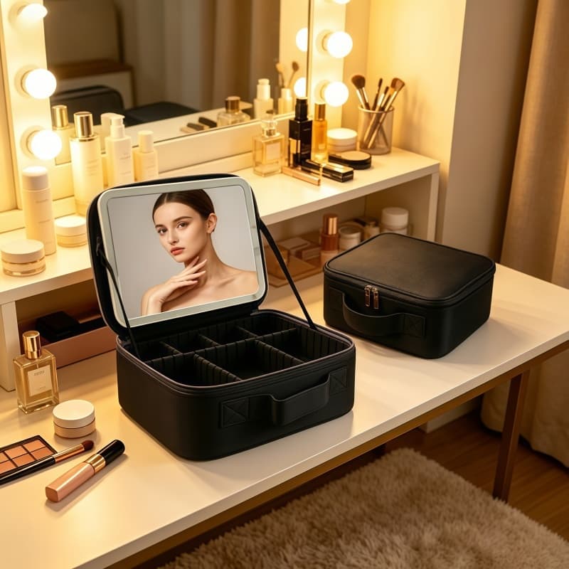 Saco de Maquiagem Viagem Necessaire Portátil com Espelho LED Impermeável Varias Cores Tamanho Grande