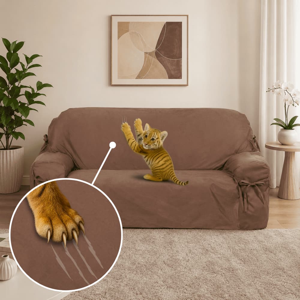 Capa para Sofá 2 3 4 Lugares Suede Anti Gato Protetor Antiarranhão Ajustável Lavável Caramelo Chumbo