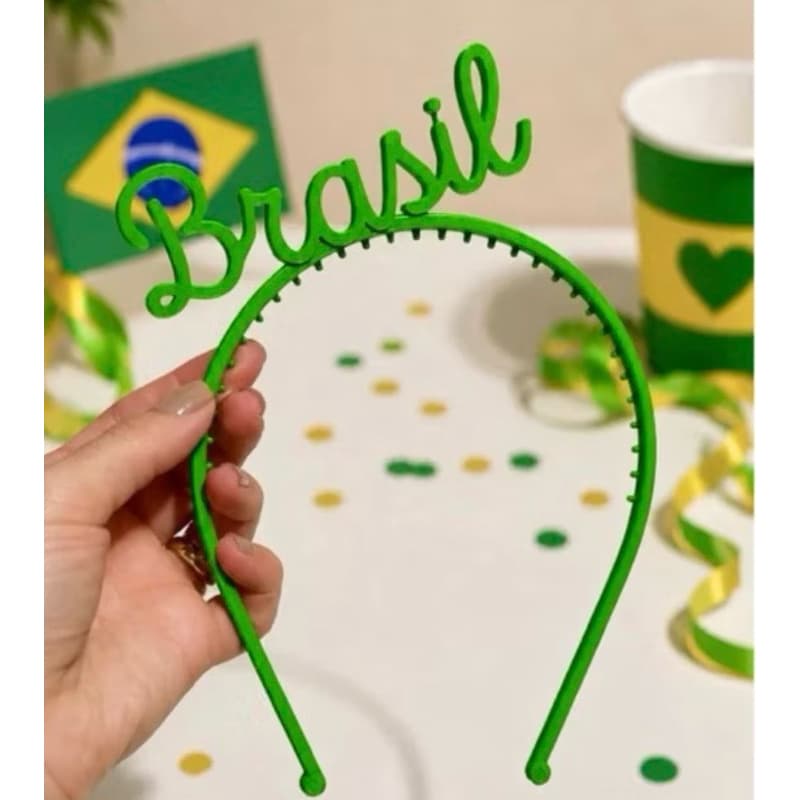 KIT Tiara de Cabelo Brasil – Enfeite Verde e Amarelo, Acessório Jogos ✨🛡️