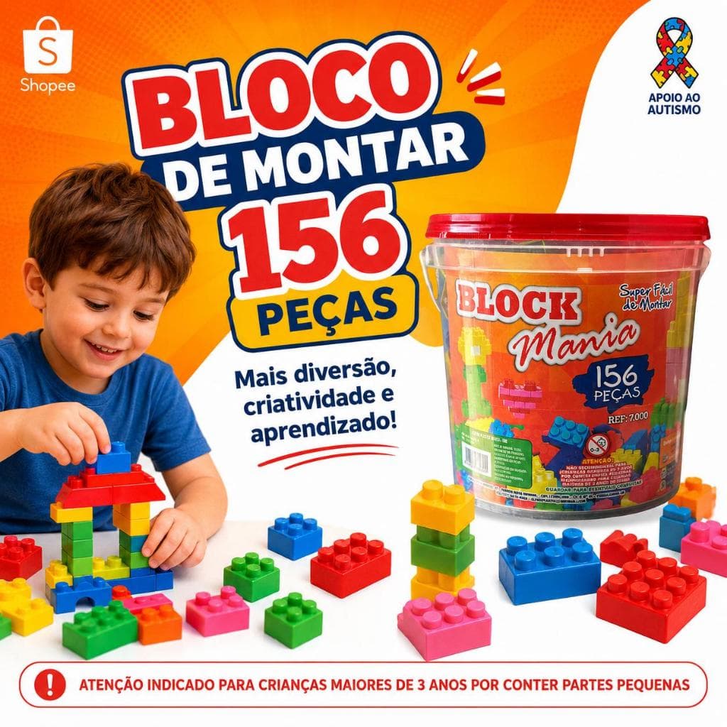 Bloco De Montar 156 Peças Brinquedo Infantil Para Crianças Maiores De 3 Anos Presente Dia Das Crianças