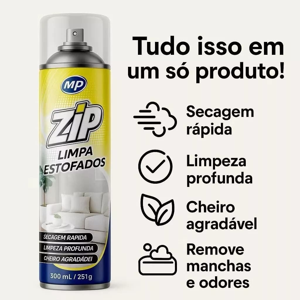 Espuma Spray Zip Clean 300ml Limpa a Seco, Limpeza Profunda