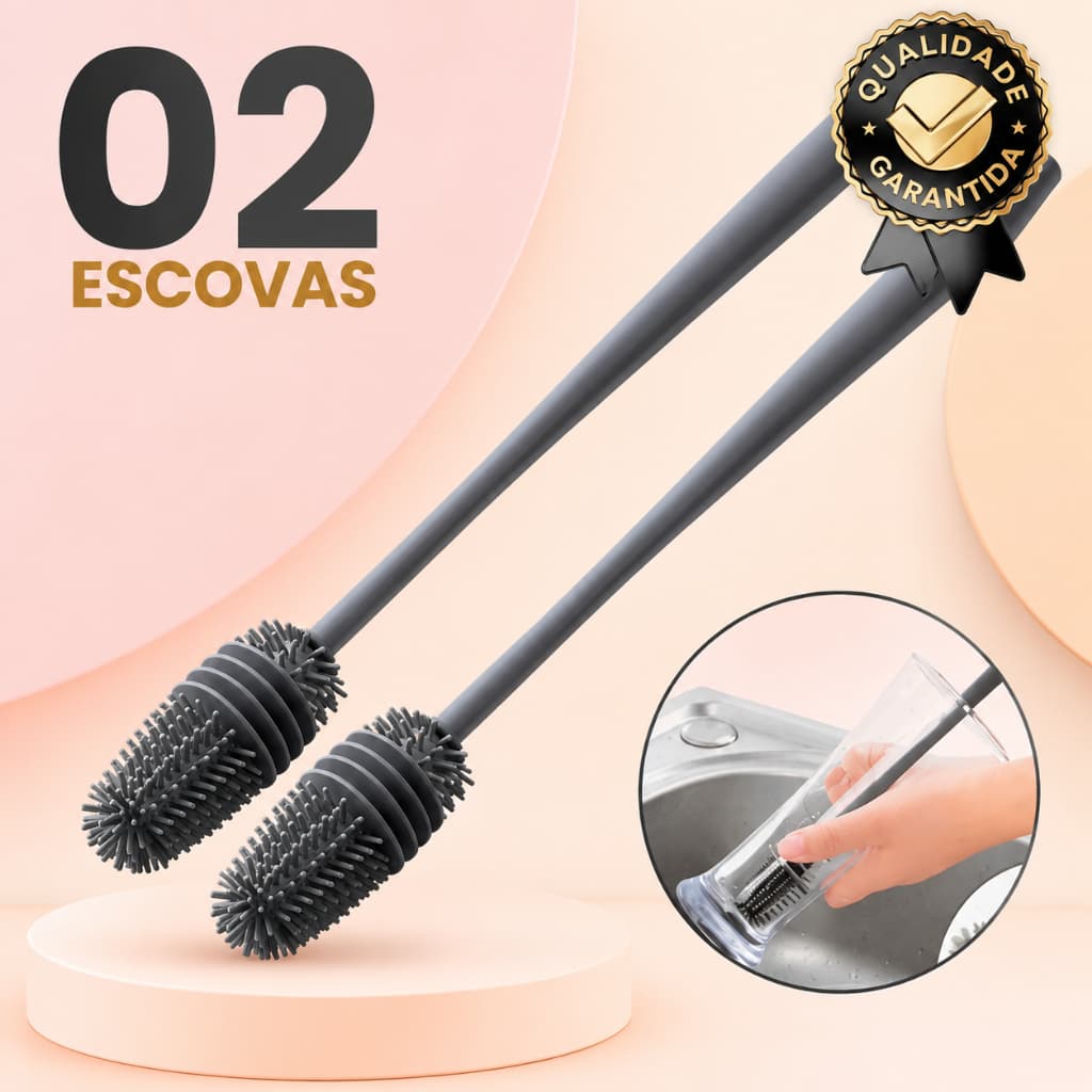 Escova de Silicone para lavar Garrafas Copos Mamadeira Multiuso tamanho 33 cm